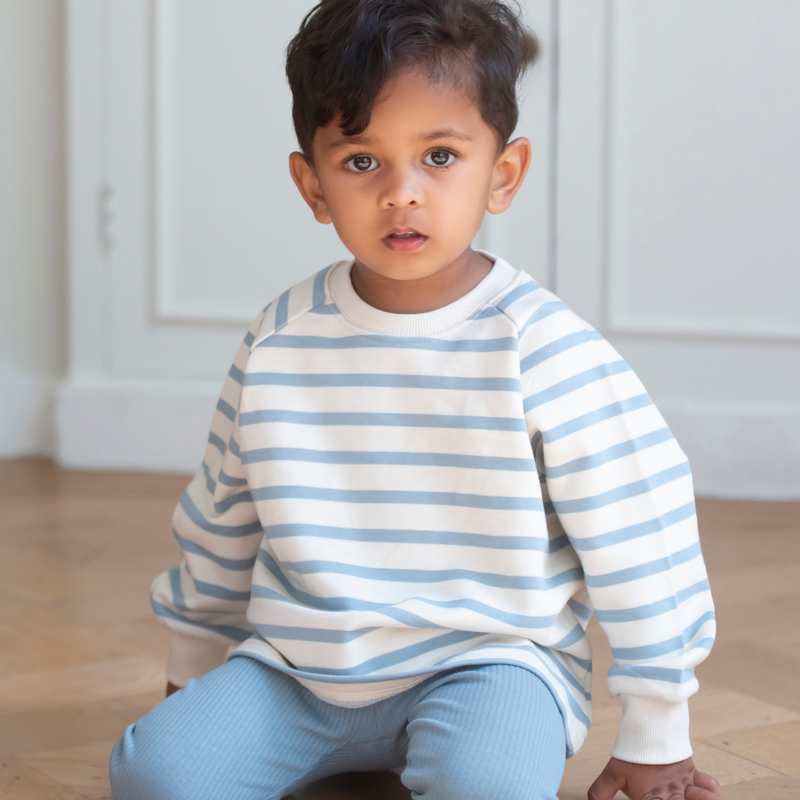 Cotton Sweatshirt - Cornflower Blue Stripe