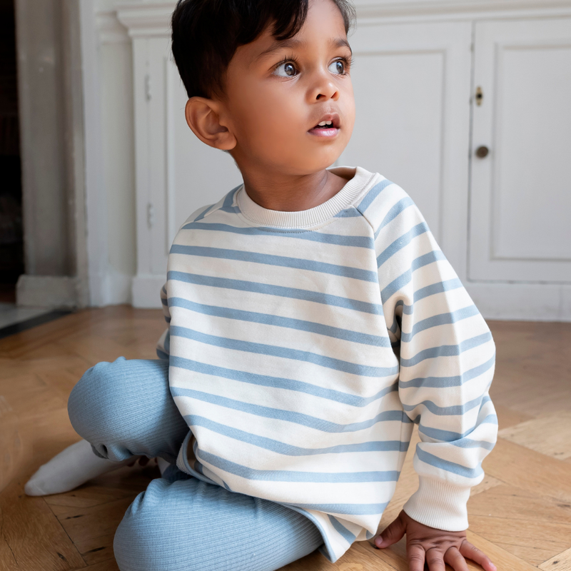 Cotton Sweatshirt - Cornflower Blue Stripe
