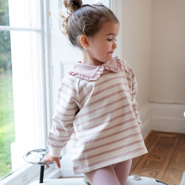 Cotton Sweatshirt - Dusky Pink Stripe