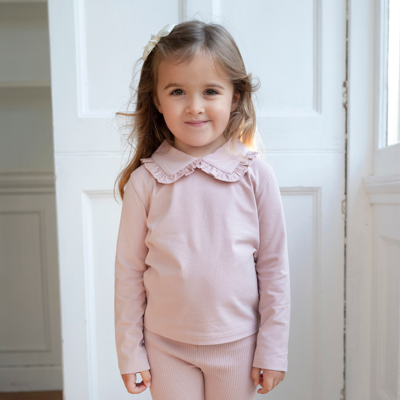 Cotton Frill Collar Top - Dusky Pink