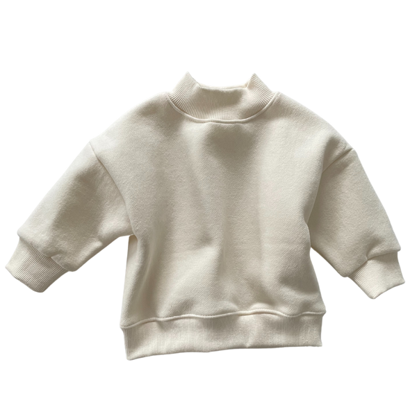 Cotton Fleeced Turtleneck Sweatshirt - Ecru